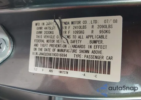 2009 Acura Tsx z USA, uszkodzony, nr VIN JH4CU26619C016694